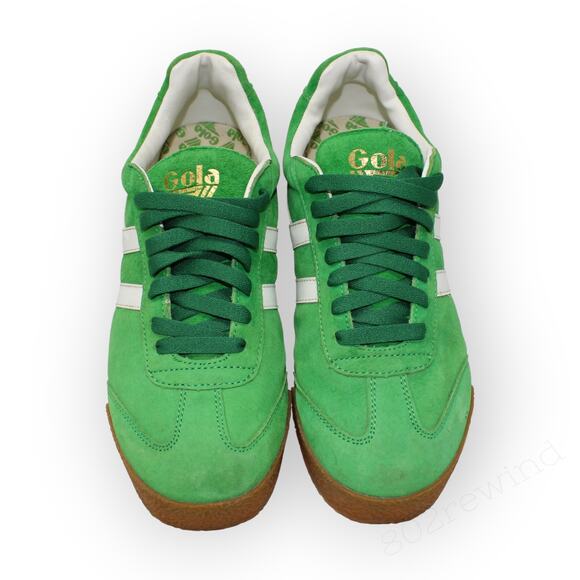 EU 43 Gola Harrier Premium Suede Retro Trainer Sneaker KellyGreen GumSole - Picture 4 of 12